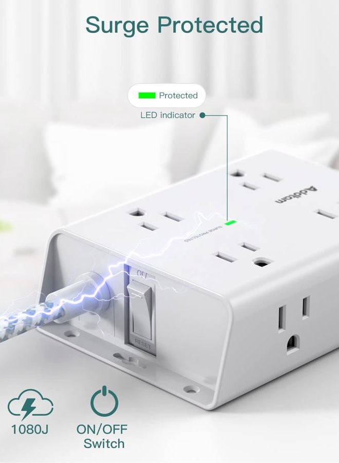 Addtam Surge Protector Power Strip - 8 Widely Outlets with 4 USB Ports(1 USB C Outlet), 3-Side Outlet Extender Strip with 5Ft Extension Cord, Flat Plug, Wall Mount for Dorm Home Office, ETL Listed - Image 5