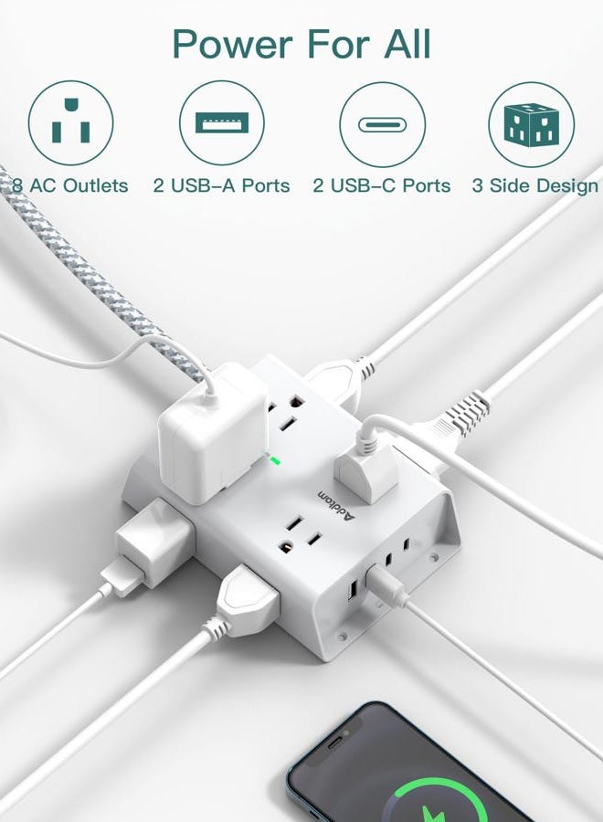 Addtam Surge Protector Power Strip - 8 Widely Outlets with 4 USB Ports(1 USB C Outlet), 3-Side Outlet Extender Strip with 5Ft Extension Cord, Flat Plug, Wall Mount for Dorm Home Office, ETL Listed - Image 2
