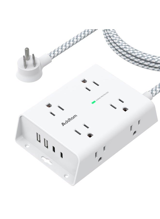 Addtam Surge Protector Power Strip - 8 Widely Outlets with 4 USB Ports(1 USB C Outlet), 3-Side Outlet Extender Strip with 5Ft Extension Cord, Flat Plug, Wall Mount for Dorm Home Office, ETL Listed - Image 1