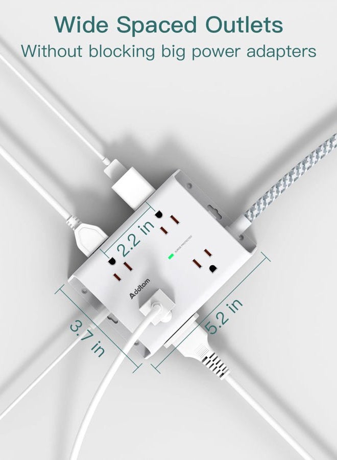 Addtam Surge Protector Power Strip - 8 Widely Outlets with 4 USB Ports(1 USB C Outlet), 3-Side Outlet Extender Strip with 5Ft Extension Cord, Flat Plug, Wall Mount for Dorm Home Office, ETL Listed - Image 3