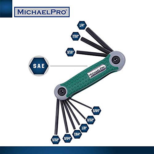 MichaelPro مجموعة مفاتيح ألين قابلة للطي من مايكل برو 17 قطعة، مقاييس SAE وMetric (5/64”-1/4”، 1.5-8 مم)، فولاذ CR-V ممتاز، سهولة الحمل وإصلاح متعدد الأغراض، عبوتين، أصفر وأخضر - MP001007 - Image 4