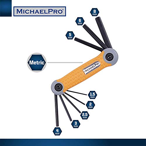 MichaelPro مجموعة مفاتيح ألين قابلة للطي من مايكل برو 17 قطعة، مقاييس SAE وMetric (5/64”-1/4”، 1.5-8 مم)، فولاذ CR-V ممتاز، سهولة الحمل وإصلاح متعدد الأغراض، عبوتين، أصفر وأخضر - MP001007 - Image 3