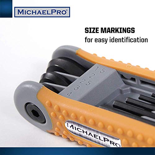 MichaelPro مجموعة مفاتيح ألين قابلة للطي من مايكل برو 17 قطعة، مقاييس SAE وMetric (5/64”-1/4”، 1.5-8 مم)، فولاذ CR-V ممتاز، سهولة الحمل وإصلاح متعدد الأغراض، عبوتين، أصفر وأخضر - MP001007 - Image 5