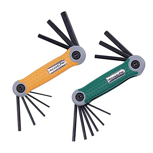 MichaelPro مجموعة مفاتيح ألين قابلة للطي من مايكل برو 17 قطعة، مقاييس SAE وMetric (5/64”-1/4”، 1.5-8 مم)، فولاذ CR-V ممتاز، سهولة الحمل وإصلاح متعدد الأغراض، عبوتين، أصفر وأخضر - MP001007 - Image 2