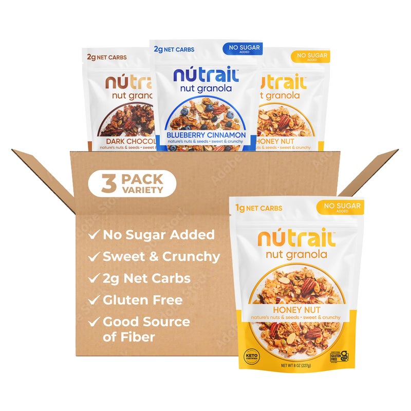 NuTrail Nut Granola Cereal Variety Pack No Sugar Added Keto Low Carb Gluten Free Grain Free Healthy Breakfast 8 oz 3 Count - Image 3