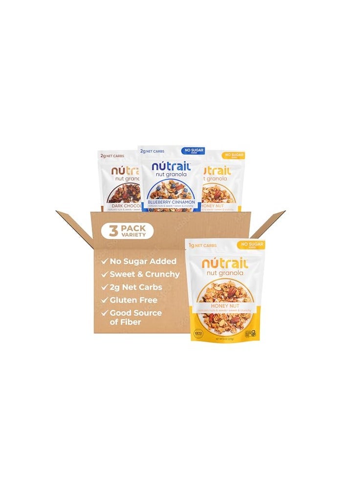 NuTrail Nut Granola Cereal Variety Pack No Sugar Added Keto Low Carb Gluten Free Grain Free Healthy Breakfast 8 oz 3 Count - Image 1