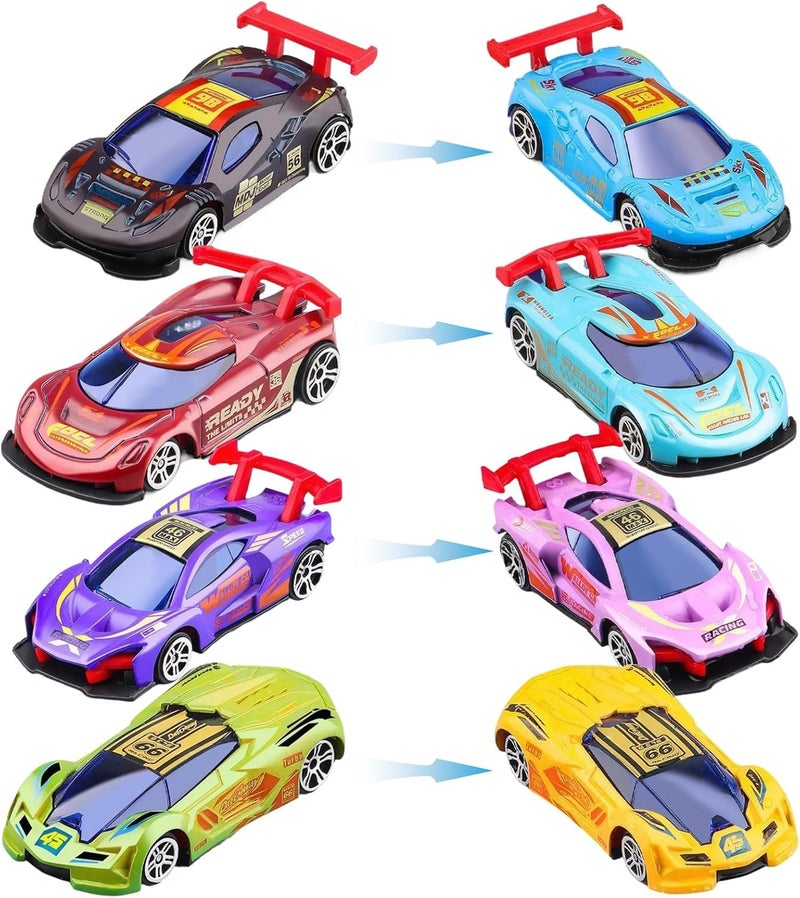 Street Machines Colour Change Cars, 4 Pcs Mini Racing Car Playset, Water-Activated Colour Changing Alloy Cars for Kids Boys & Girls Birthday Gift - Image 1