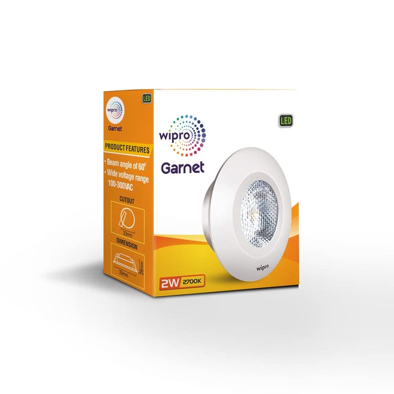 wipro Garnet 2W LED Integrated Spotlight Warm White 2700K Compact Design Ceiling Spot light for Cabinets Wardrobes Cutout 33mmPack of 12 - Image 4