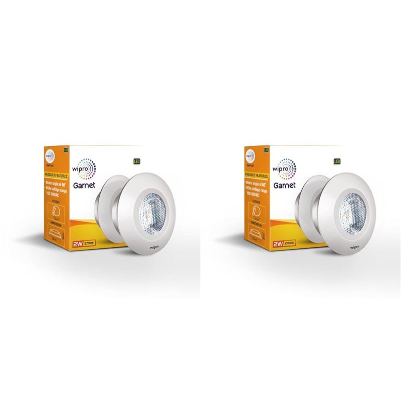 wipro Garnet 2W LED Integrated Spotlight Warm White 2700K Compact Design Ceiling Spot light for Cabinets Wardrobes Cutout 33mmPack of 12 - Image 1