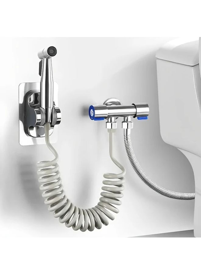 Silvery Handheld Shower Spray Set High Pressure Self Cleaning Nozzle Toilet Cleaner - Image 1
