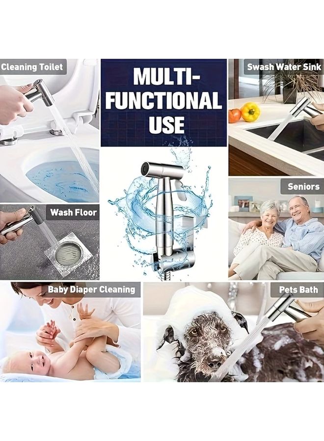 Silvery Handheld Shower Spray Set High Pressure Self Cleaning Nozzle Toilet Cleaner - Image 4