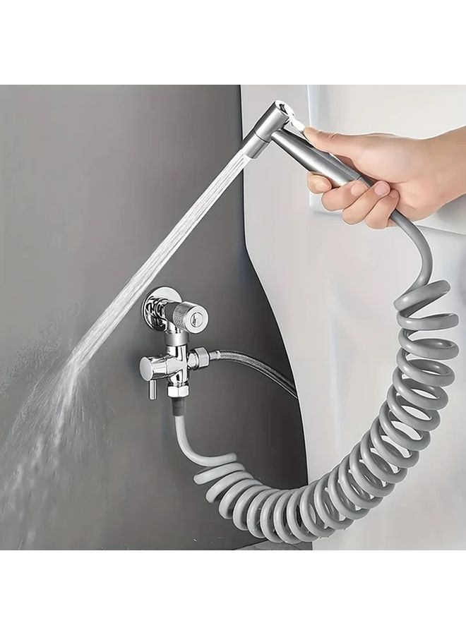 Silvery Handheld Shower Spray Set High Pressure Self Cleaning Nozzle Toilet Cleaner - Image 2
