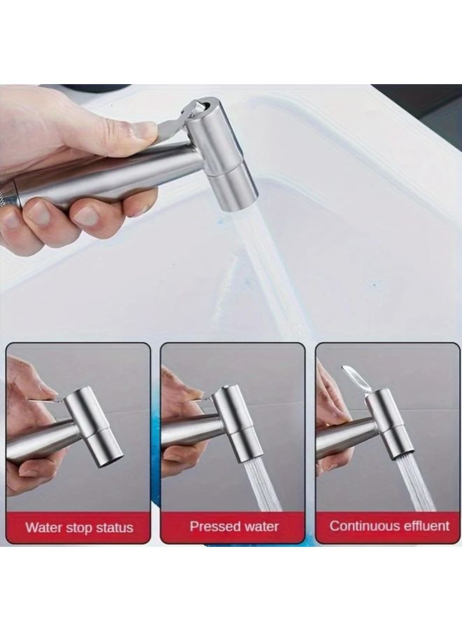 Silvery Handheld Shower Spray Set High Pressure Self Cleaning Nozzle Toilet Cleaner - Image 5