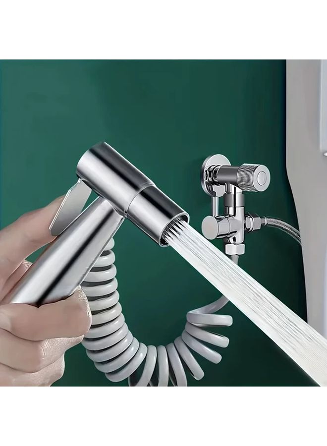 Silvery Handheld Shower Spray Set High Pressure Self Cleaning Nozzle Toilet Cleaner - Image 3