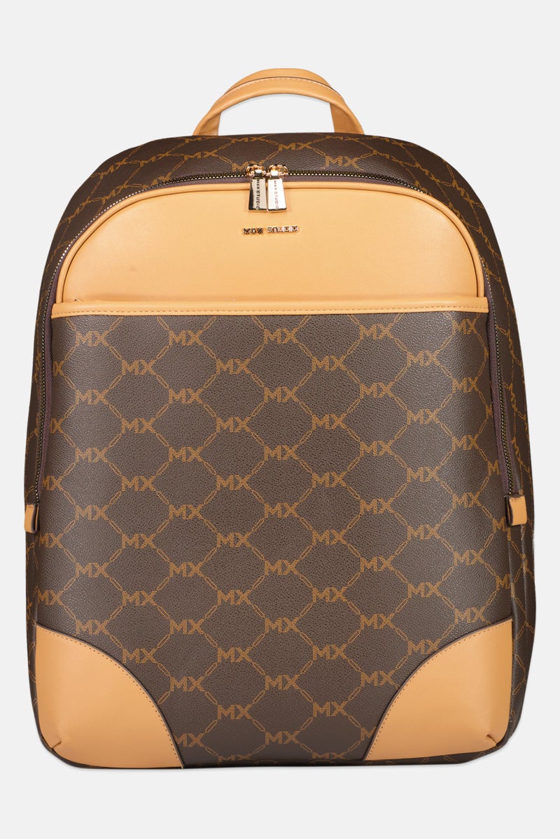 Max Studio Women Brand Logo Backpack, Brown - Image 1