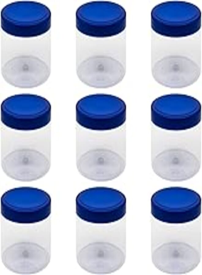 8 Piece Plastic Jar White Clear Size 500ml - Diameter 9 Centi - Gold Lid and Plastic Medicine - Plastic Empty Empty Jar Refill Jar Storage Containers Empty Round Cans - artistic (Blue)