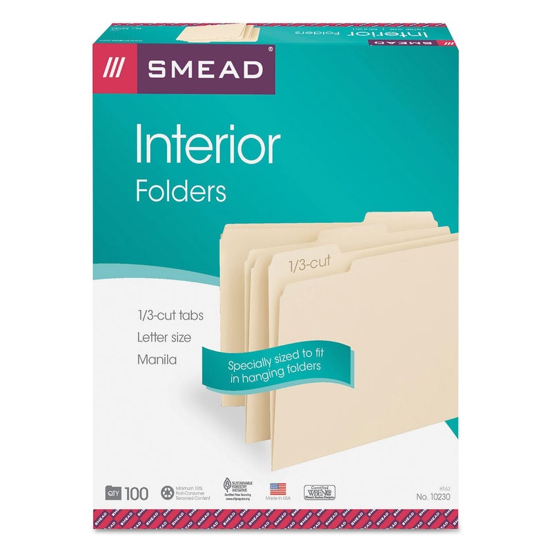 Smead Interior File Folder, 1/3-Cut Tab, Letter Size, Manila, 100 per Box, Expandable File Folders for Filing Cabinet - Image 4
