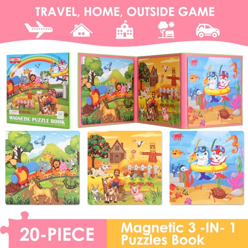 NASHRIO Magnetic Puzzles for Kids Ages 46 20Piece Travel Toys Animal Toddler Puzzles Ages 24 Educational Learning Magnets Ideal Road Trip Activities Toys for 2 3 4 5 6 Boys and Girls - Image 5
