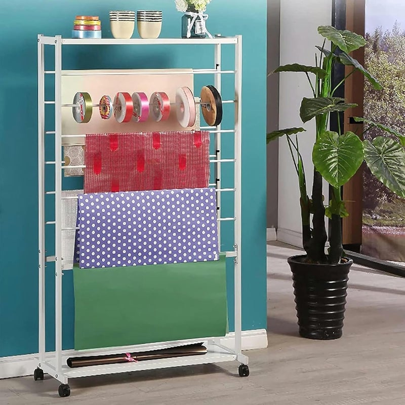 INDIDECOR INDIAN DECOR 28228 Clothing Wardrobe Storage 7 Tier DoubleSided Display Holder for Flower Shop Rolling Wrapping PaperRibbons Rack Stand Metal frame for Scarf Storage Organizer with Wheels White - Image 2