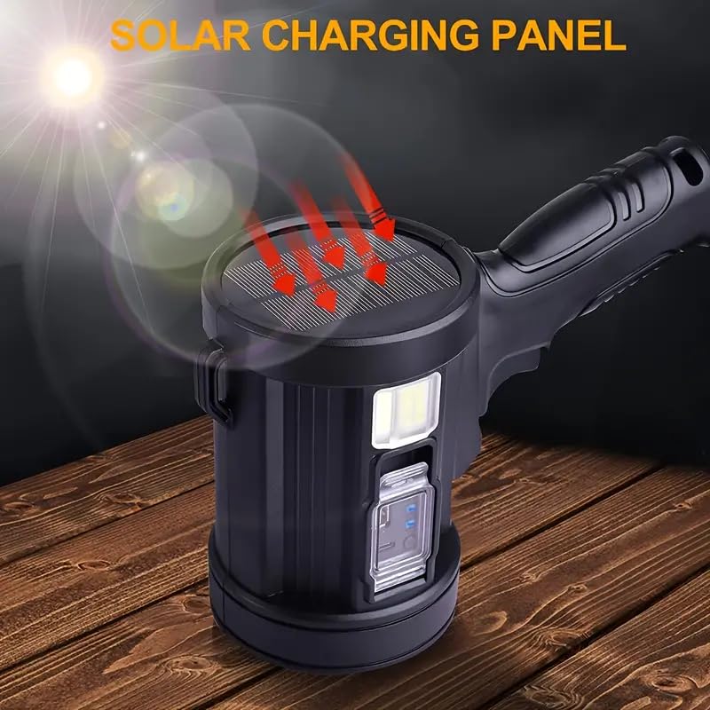 Brikipth Brikipth 1pc High Power Portable Led Flashlight COB Searchlight Spotlights Solar Panel USB Charging Torch with 9000mAh Lithium Battery - Image 4