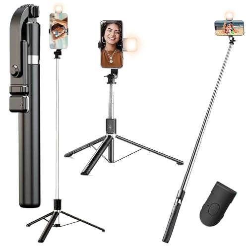 SooPii 3-in-1 Selfie Stick Tripod with Light 67 Inch Extendable Long Tripod Stand with Wireless Remote, 360° Rotation, Adjustable Phone Holder for Travel, Makeup, Vlogging, Compatible All Smartphones - Image 1