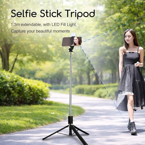 SooPii 3-in-1 Selfie Stick Tripod with Light 67 Inch Extendable Long Tripod Stand with Wireless Remote, 360° Rotation, Adjustable Phone Holder for Travel, Makeup, Vlogging, Compatible All Smartphones - Image 5