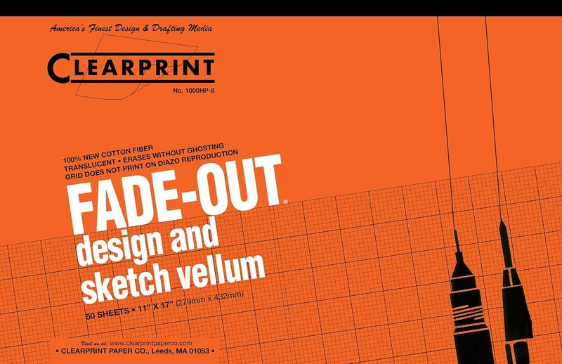 Clearprint 11" x 17" 1000H Design Vellum Pad with Printed Fade-Out 8x8 Grid, 16 lb., 100% Cotton, 50 Sheets, 1 Each - Image 1