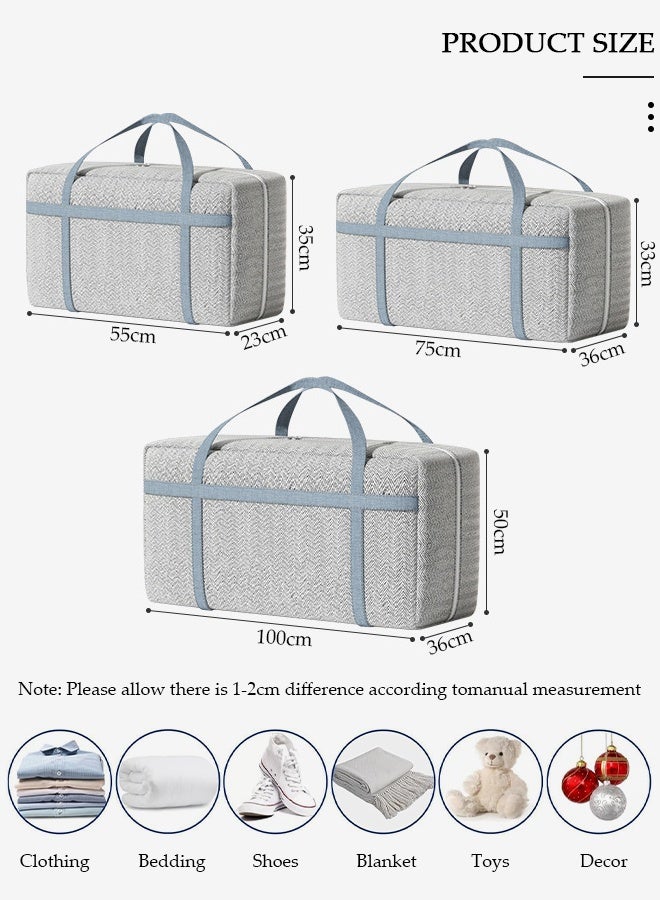 DUNISO 3 Pack Moving Storage Bag with Zipper, Large Capacity Multipurpose Clothes Organizing Storage Bag with Strong Handles, Folding Blanket Storage Bag for Bedroom Closet, Wardrobe, Moving, Quilt Storage - Image 4