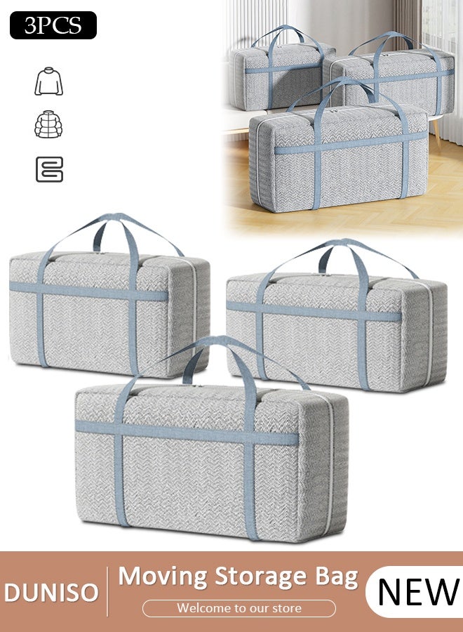 DUNISO 3 Pack Moving Storage Bag with Zipper, Large Capacity Multipurpose Clothes Organizing Storage Bag with Strong Handles, Folding Blanket Storage Bag for Bedroom Closet, Wardrobe, Moving, Quilt Storage - Image 1