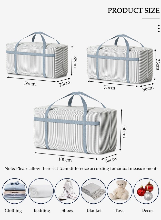 DUNISO حقيبة تخزين متحركة بسحاب 3 عبوات، حقيبة تخزين متعددة الاستخدامات بسعة كبيرة لتنظيم الملابس مع مقابض قوية، حقيبة تخزين بطانية قابلة للطي لغرفة النوم، خزانة الملابس، الانتقال، تخزين اللحاف - Image 4