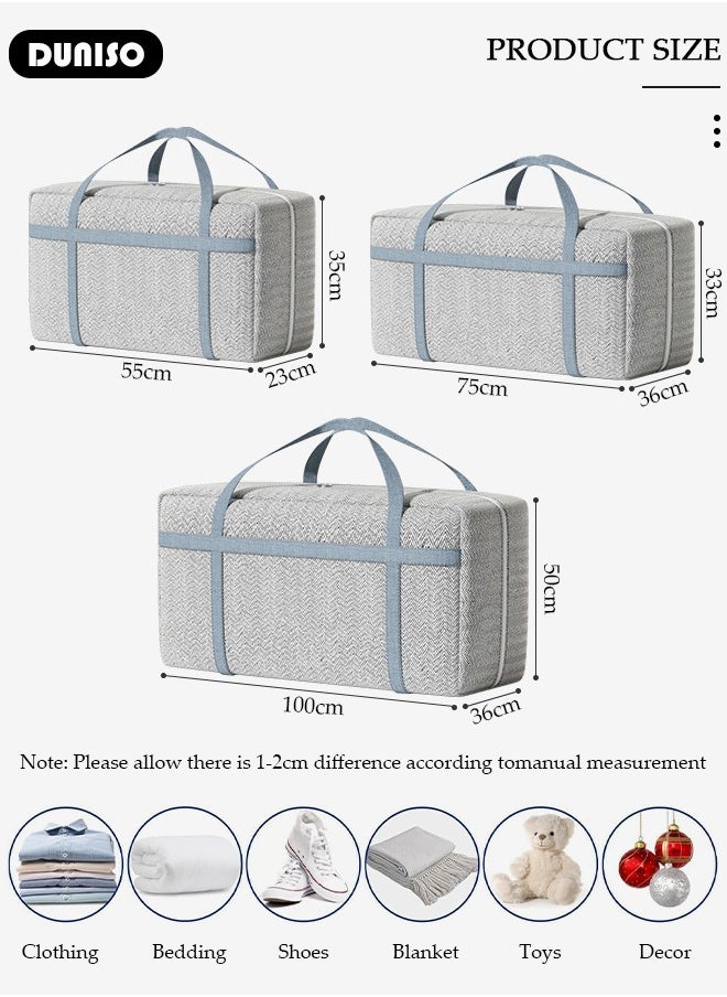 DUNISO 3 Pack Moving Storage Bag with Zipper, Large Capacity Multipurpose Clothes Organizing Storage Bag with Strong Handles, Folding Blanket Storage Bag for Bedroom Closet, Wardrobe, Moving, Quilt Storage  - Image 4