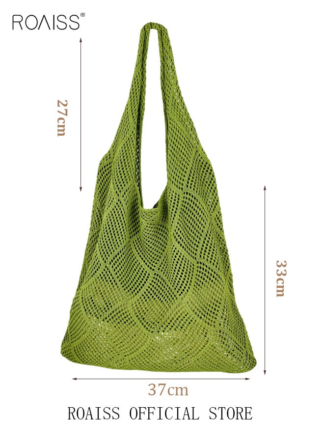 roaiss - Women Knitted Shoulder Bag Solid Color Design Fashionable and Versatile Large Capacity Tote Bag - Image 1