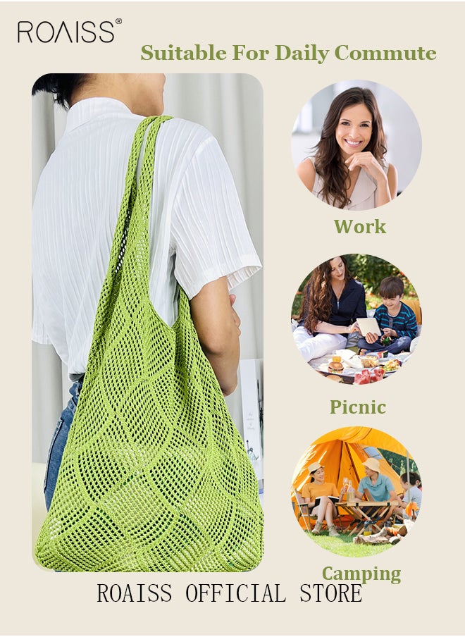 roaiss - Women Knitted Shoulder Bag Solid Color Design Fashionable and Versatile Large Capacity Tote Bag - Image 1