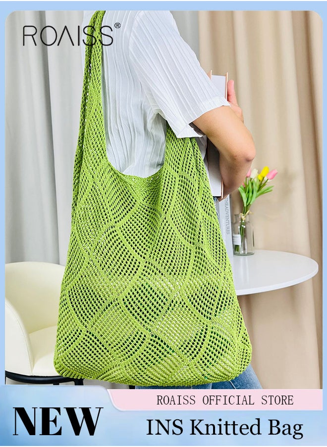 roaiss - Women Knitted Shoulder Bag Solid Color Design Fashionable and Versatile Large Capacity Tote Bag - Image 1