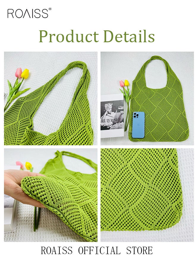 roaiss - Women Knitted Shoulder Bag Solid Color Design Fashionable and Versatile Large Capacity Tote Bag - Image 1