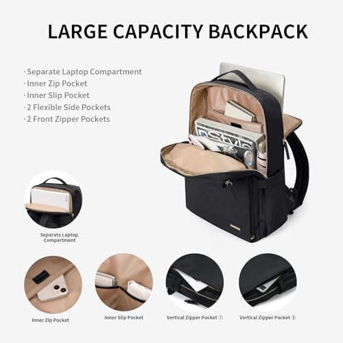 GOLF SUPAGS Stylish Laptop Backpack for Women Airline Approved Perfect for Work College and Travel MultiFunctional Casual Daypack Fits 14 Inch Notebook Black - Image 3