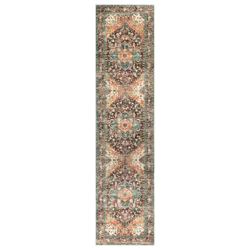 Yamaziot Washable Runner Rug, 2x8 Non-Slip Boho Vintage Hallway Rug Runner with Rubber Backing, Stain Resistant & Low Pile Faux Wool Distressed Carpet Runner for Bedroom, Kitchen, Laundry, Entrance - Image 2