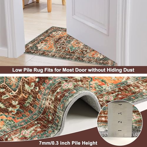 Yamaziot Washable Runner Rug, 2x8 Non-Slip Boho Vintage Hallway Rug Runner with Rubber Backing, Stain Resistant & Low Pile Faux Wool Distressed Carpet Runner for Bedroom, Kitchen, Laundry, Entrance - Image 5