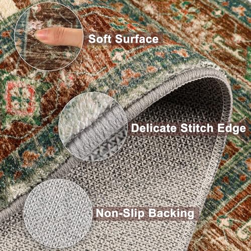 Yamaziot Washable Runner Rug, 2x8 Non-Slip Boho Vintage Hallway Rug Runner with Rubber Backing, Stain Resistant & Low Pile Faux Wool Distressed Carpet Runner for Bedroom, Kitchen, Laundry, Entrance - Image 3