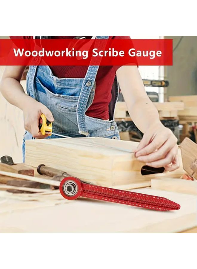 2PCS Woodworking Tools Set Red Blue Marking Ruler Compass Hole Gauge - Image 2