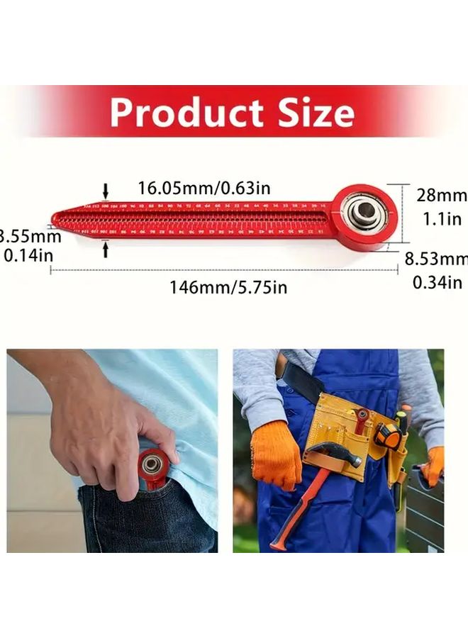 2PCS Woodworking Tools Set Red Blue Marking Ruler Compass Hole Gauge - Image 4