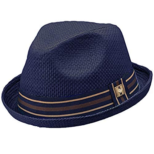 Peter Grimm Men's Standard Depp Natural Straw Fedora, Navy, Large-X-Large - Image 4
