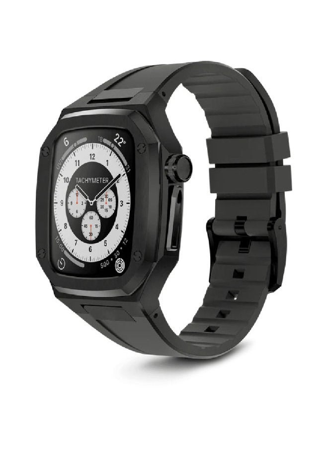 CAVIAR Luxury Stainless Steel Mod Kit For iWatch 45mm Rubber Band Strap Series 8 7 Black  - Image 1