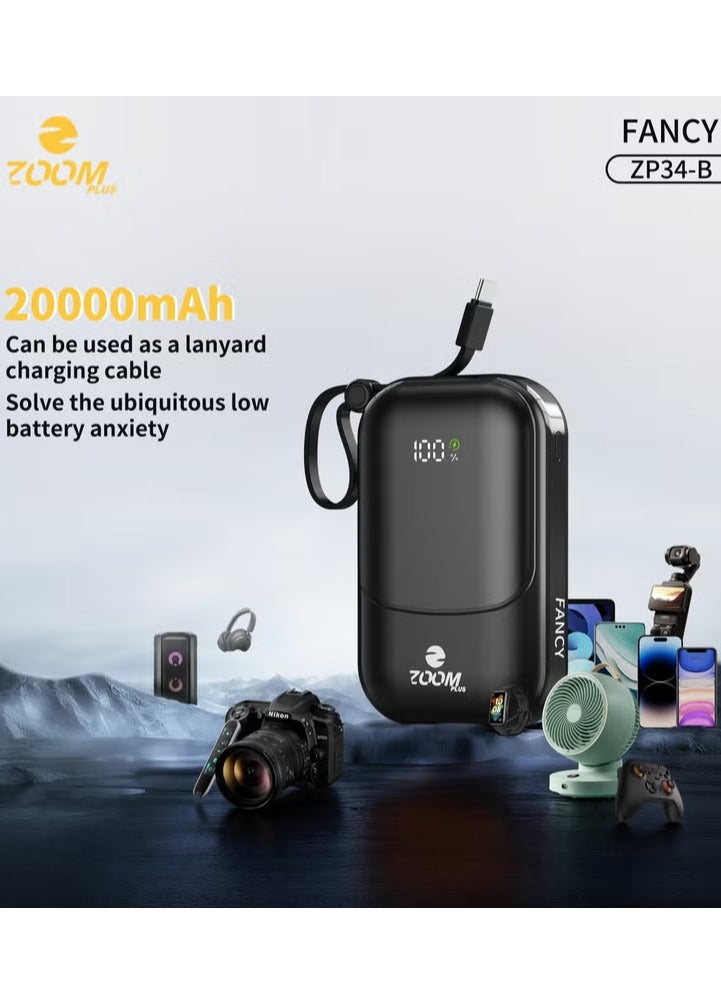 Zoom Plus Fantasy 20000mAh Power Bank, 22.5W PD Fast Charging, Built-in Cable, Digital Display, Portable Charger for iPhone and Android – Model ZP34-B - Image 1