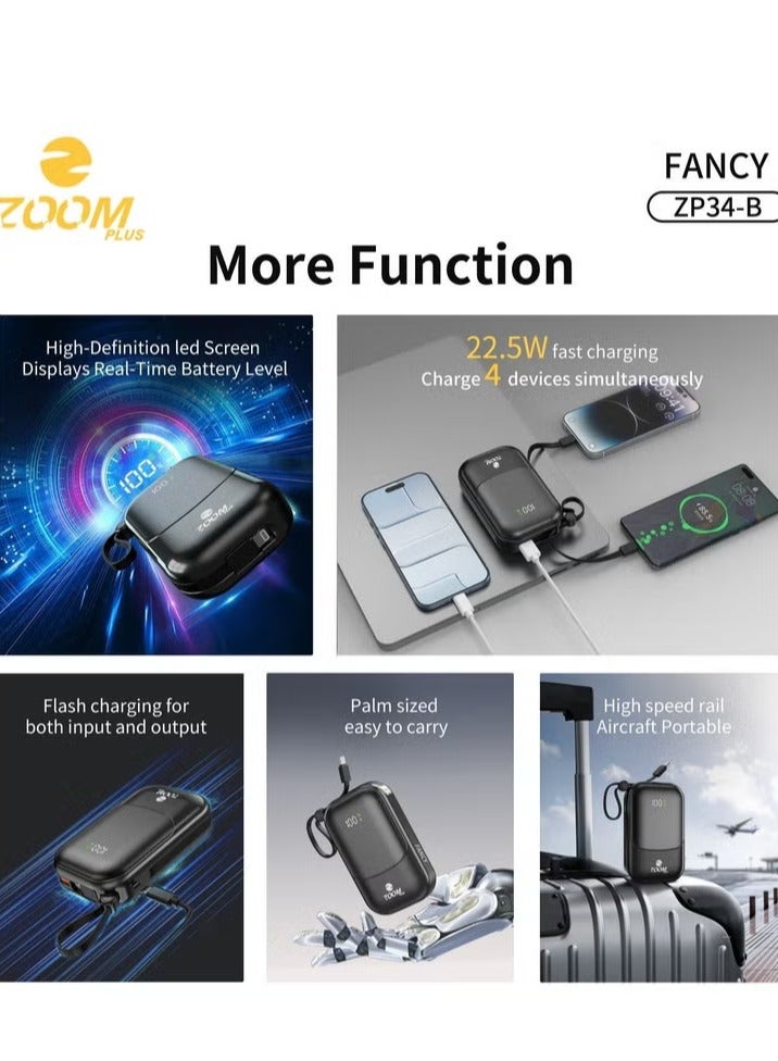 Zoom Plus Fantasy 20000mAh Power Bank, 22.5W PD Fast Charging, Built-in Cable, Digital Display, Portable Charger for iPhone and Android – Model ZP34-B - Image 4