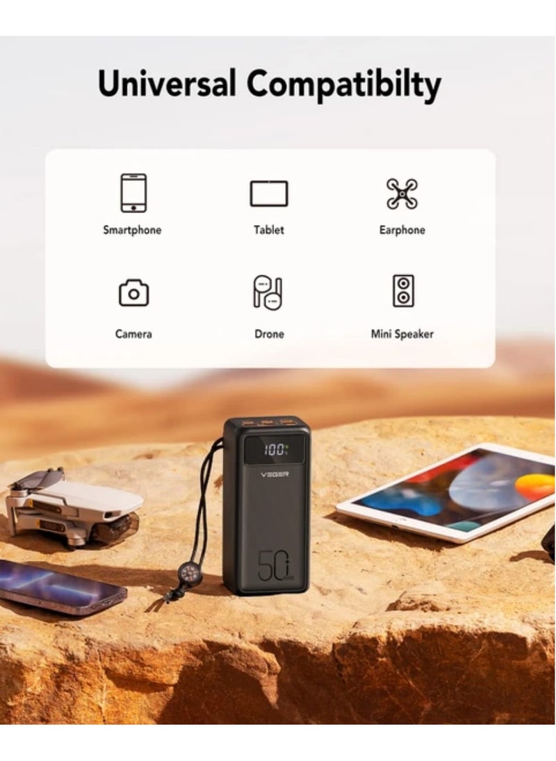 VEGER - Power Bank 50000mAh Large Battery Capacity Multiple Input And Output Built-in LED Flashlight and Large Digital Display and Compass Lanyard For Charging Tablet Cell Phones Digi Cams And Gaming - Image 1