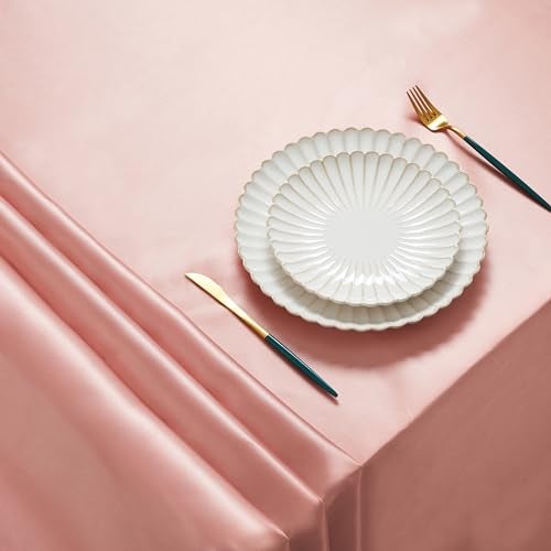 Counfeisly 1 Pack Satin Table Cover Rectangle Silkly Soft Table Cloth, Satin Dining Table Cloths for Wedding Banquet Table Decoration, Dining Room, Indoor and Outdoor Use, 60 x 102 Inches, Rose Gold - Image 3