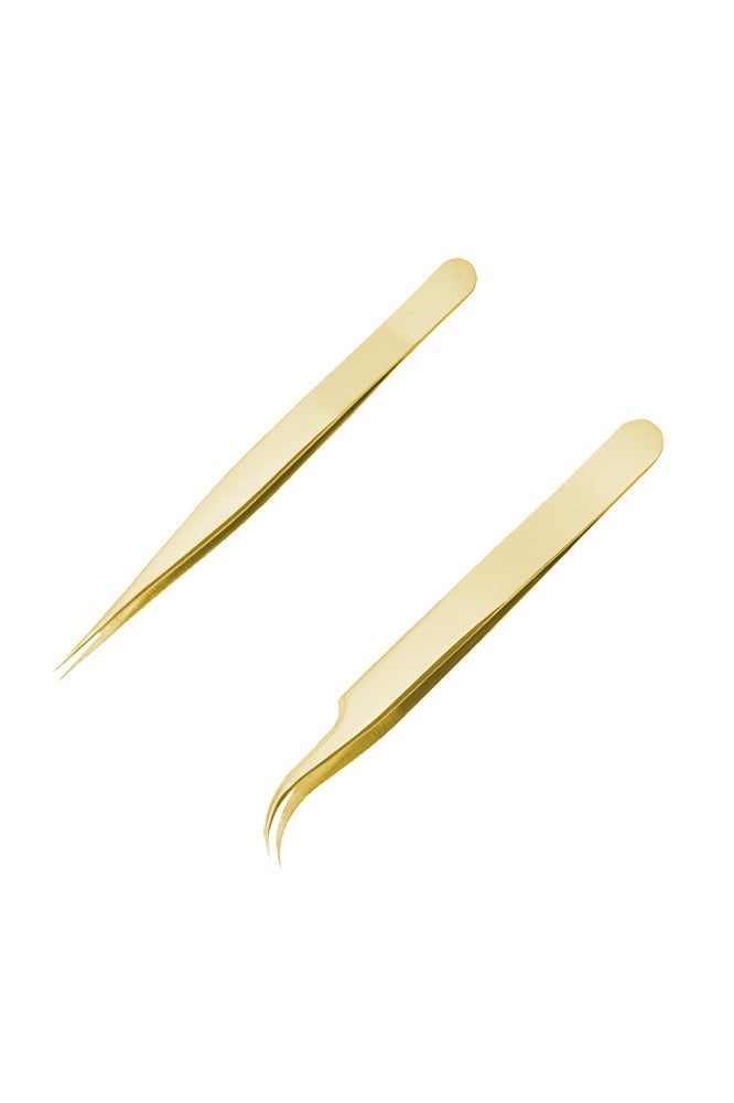 2-pieces Stainless Steel Precision Straight and Curved Tip Tweezers Nippers for Eyelash Extensions Nail Art Sticker Rhinestone Picker Tweezers Beauty Makeup Tool - Image 1