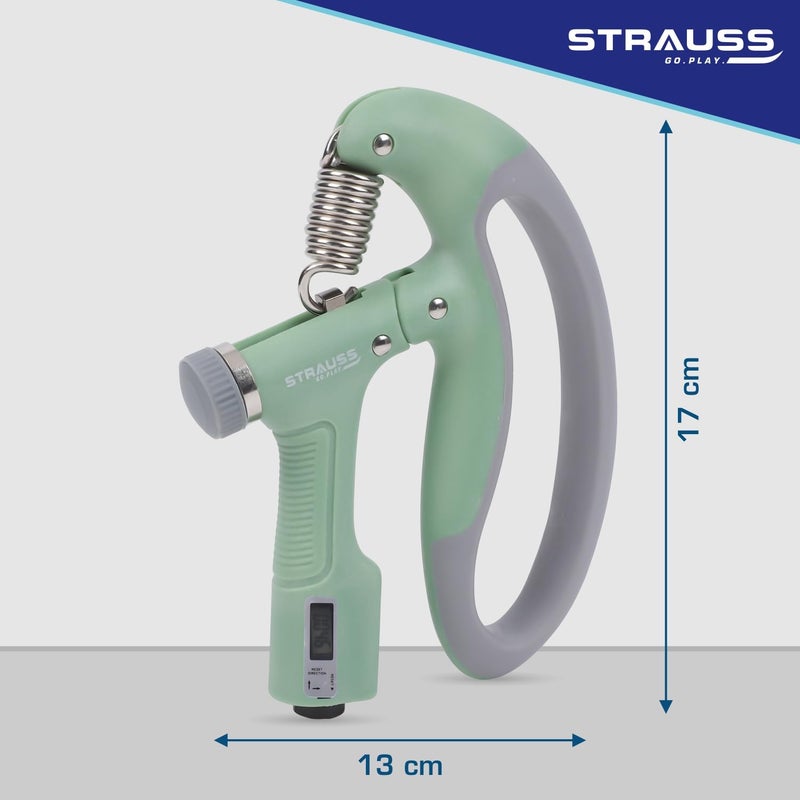 STRAUSS قبضة يد على شكل D مع عداد رقمي | مقاومة قابلة للتعديل (10KG -100KG) | مقبض يد/قوة للتدريبات المنزلية والصالة الرياضية | تمارين اليد والأصابع وبناء القوة (أخضر) - Image 4