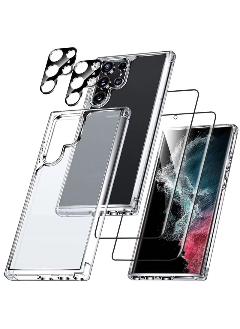 vesus [5-in-1]For Samsung Galaxy S23 Ultra Case,2 Packs Camera Lens Protector + 2 Packs HD Tempered Glass Screen Protector,All-Round Protection, Shockproof, Anti-Scratches Kit (S23Ultra) - Image 1